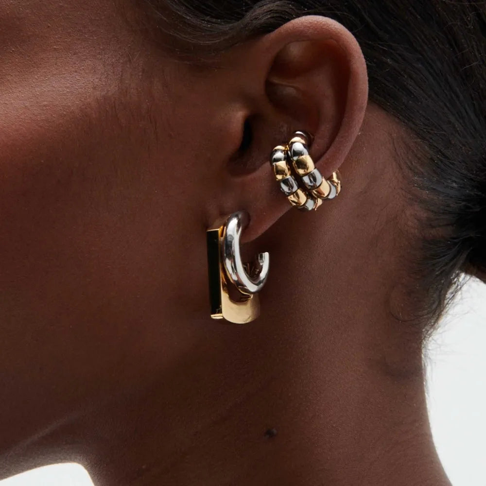 Geometric Double Round Stacking Earrings for Women Stainless Steel Dainty Gold & Silver C Shape Stud Earrings Wedding Jewelry