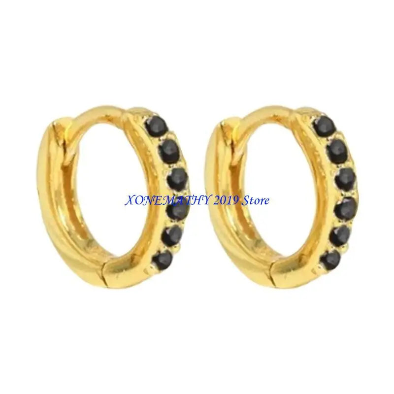 F42F Dazzling Zirconia Circle Hoops Hoops Huggie Hinged Earrings for Everyday Wear