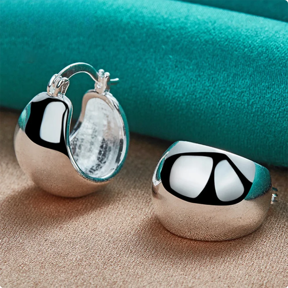 Luxury S925 Sterling Silver 20MM Fine Glossy Round Earrings For Women Fashion Wedding Gifts Accessories Christmas Jewelry
