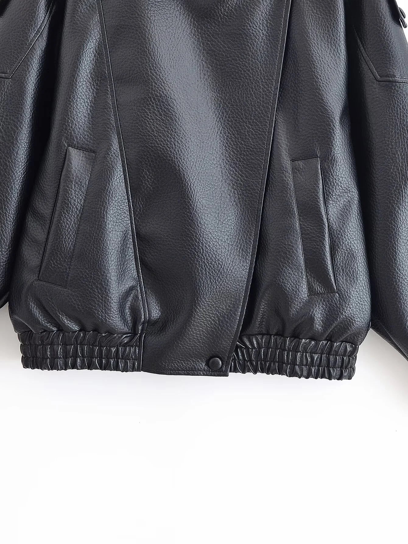 ZERAINS Autumn new women's clothing European and American fashion loose imitation leather long sleeved stand up collar jacket