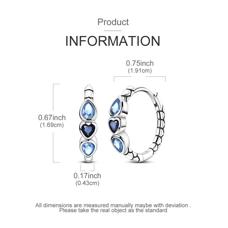 925 Sterling Silver Round Circle Hoop Earrings For Woman Wedding Engagement Party Fashion Jewelry Gift Blue Geometric Earrings