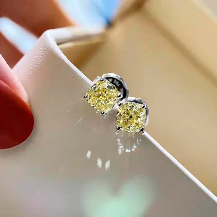 OEVAS 100% 925 Sterling Silver 1CT Four-claw Fat Square High Carbon Stone Citrine Gemstone Earrings Stud Fine Jewelry Wholesale