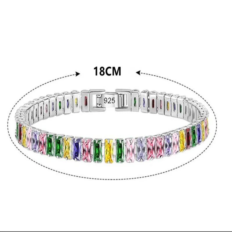 JewelryTop 925 Sterling Silver Bracelet Chain Light Luxury Color Crystal Hand Jewelry For Women Charm Wedding Gift Party 18cm