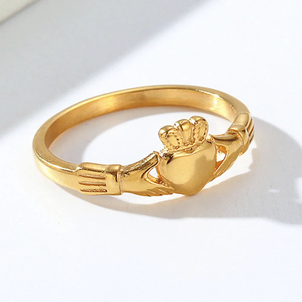 Stainless Steel Irish Claddagh Ring Heart Crown Wedding Promise Band for Women Men