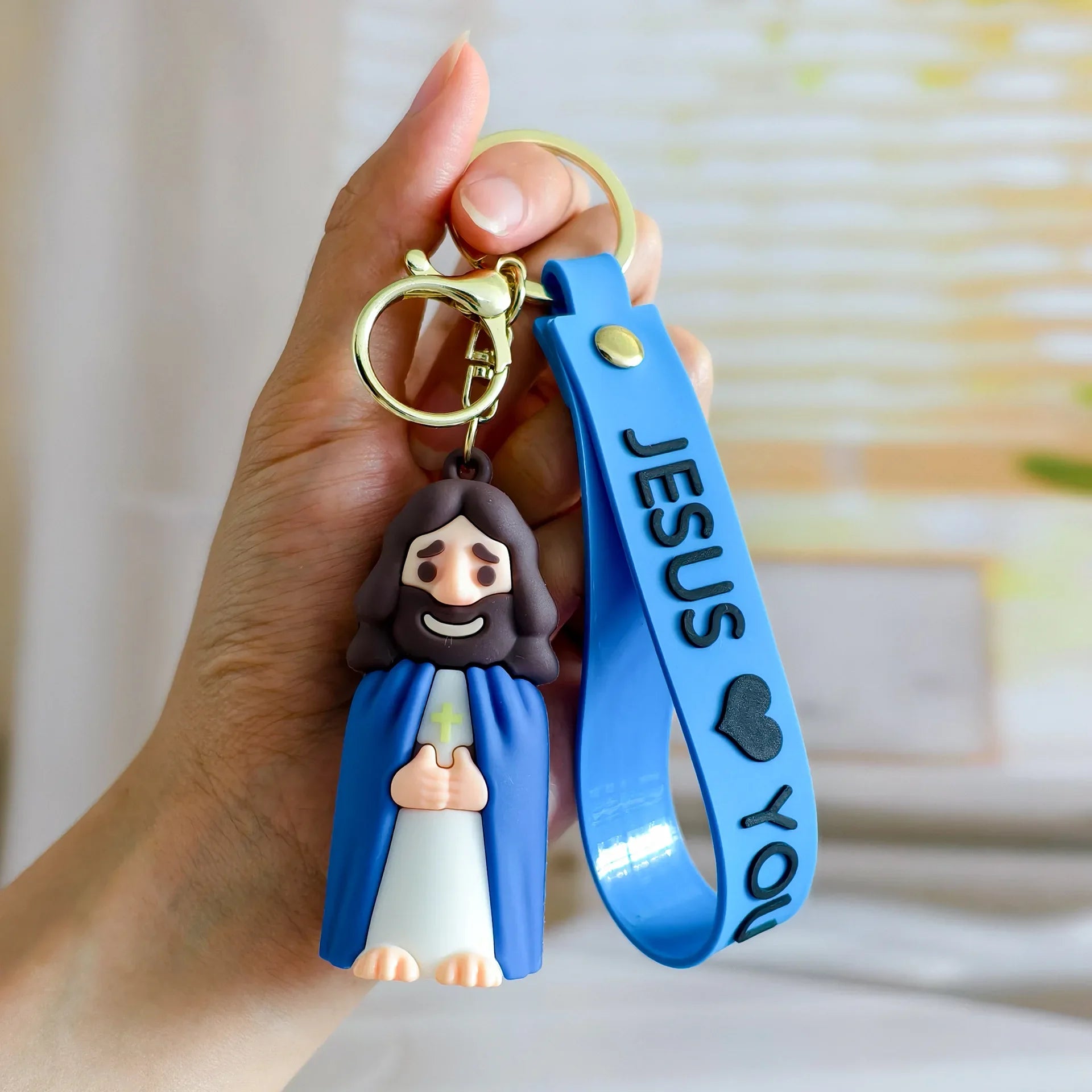 Jesus Cartoon Keychains - Cute Silicone Religious Key Rings with Colorful Straps, Christian Themed Bag/Key Accessories