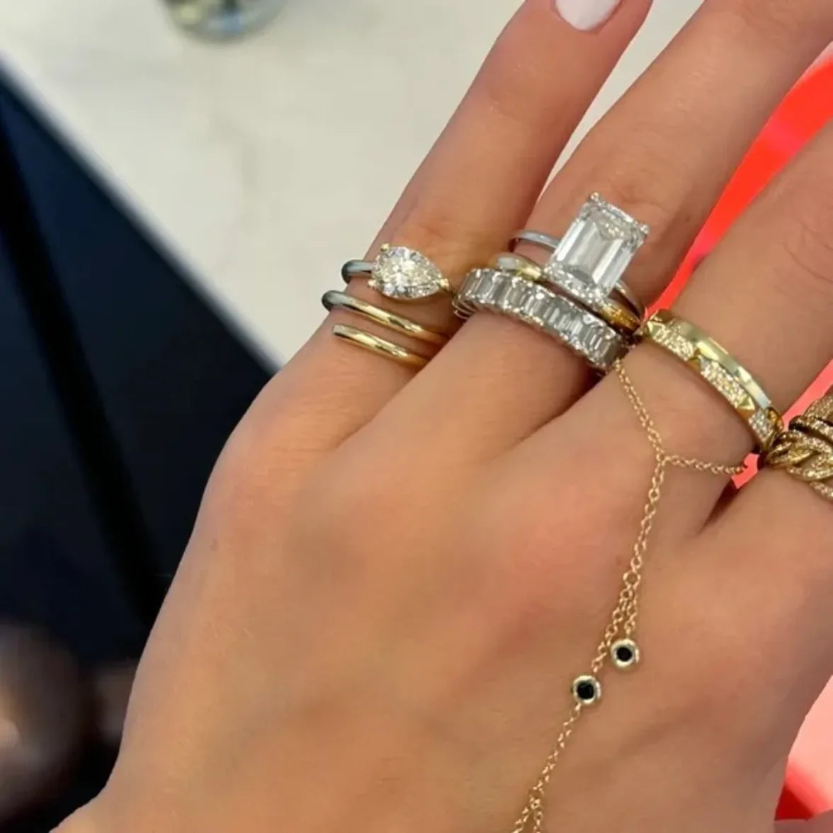 Open Adjusted Size 4 Triple Wrap Pink Finger Ring For Women Paved Sparking Bling 5A CZ Jewelry