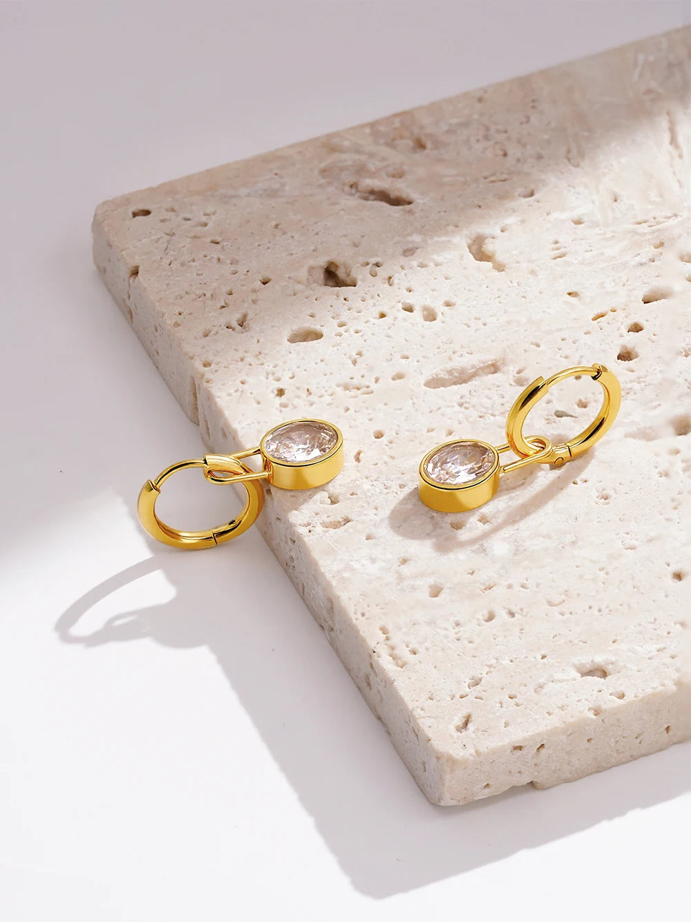 ENFASHION Aretes De Mujer Oval Zircon Huggie Earrings For Women's Stainless steel 18K Plated Gold Decliate Trendy Jewelry E1861