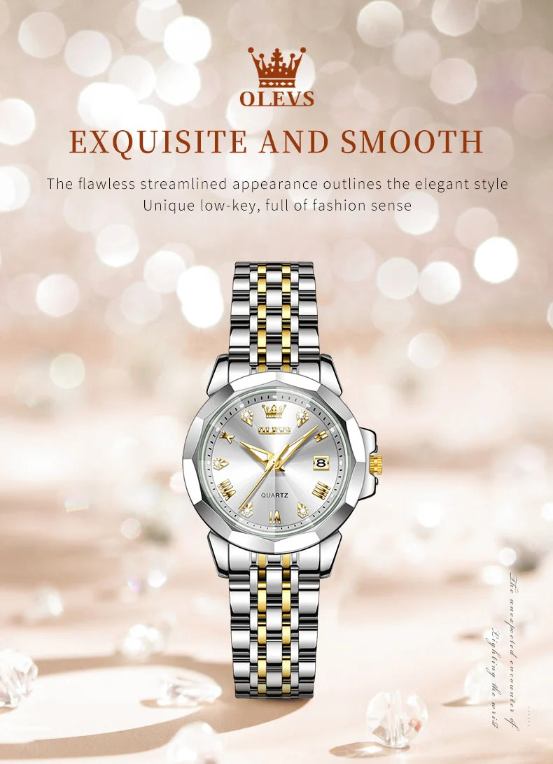 OLEVS 9931X Women Watches Fashion Original Fragrant Quartz Watch Waterproof Rhombus Stainless Steel Date Perfume Ladies Watches