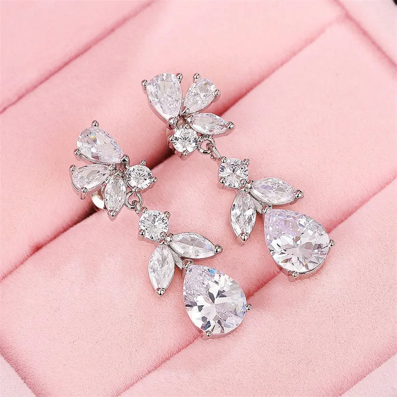 925 Sterling Silver Aesthetic Bride Wedding Earrings Cubic Zirconia Flower Design Earrings for Women Luxury Trendy Jewelry