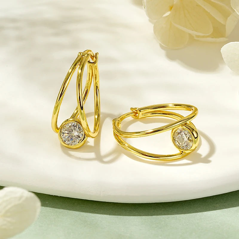 IOGOU S925 Sterling Silver Split Huggie Earrings Women Engagement Earring D0.5CT 5MM Solitaire Moissanite Diamond Hoop Earrings