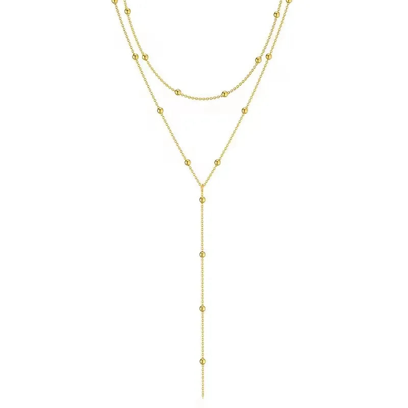 New Gold Color Lariat Layering Necklace for Women Double Laryered Long Chain Drop Pendant Choker Necklaces Fashion Jewelry Gifts