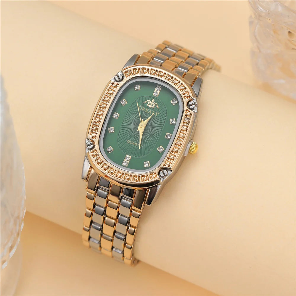 Fashion GREALY Brand Luxury Oval Dial Rhinestone Ladies' Watch  Gold Silver zinc alloy Quartz Wristwatch for Women