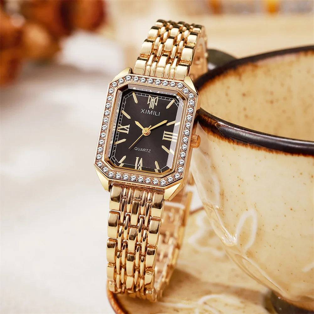 Top Brand Watch Women Business Simple Diamond Gold Watches Casual Female Student Fashion Quartz Clock Wristwatches
