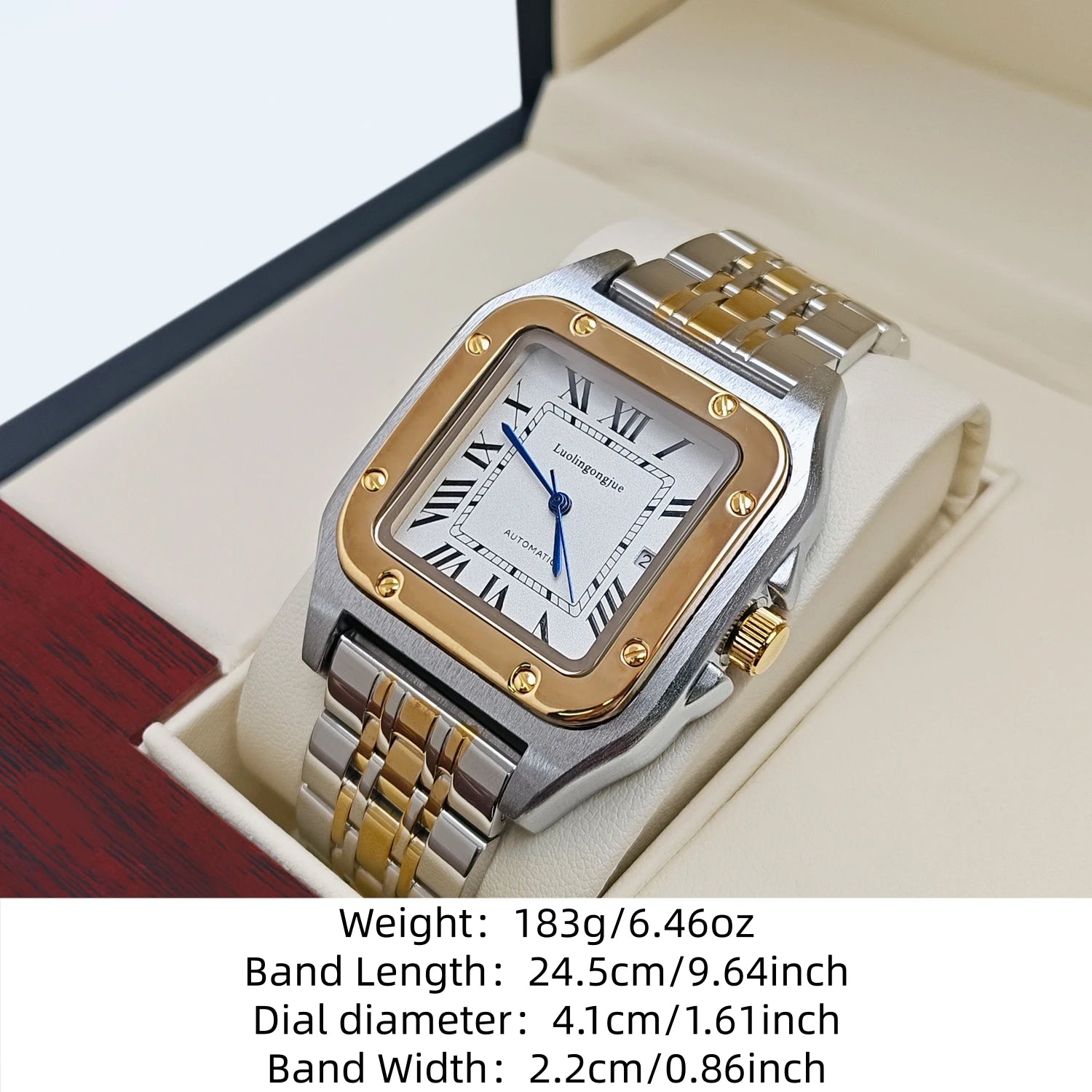 New Genuine High-Quality Square Men's Mechanical Watch, Automatic Winding, Skeleton Design, Stainless Steel Strap, with Calendar Display, European and American Style Tank Series, Fashionable Business Casual Stylish Handsome S