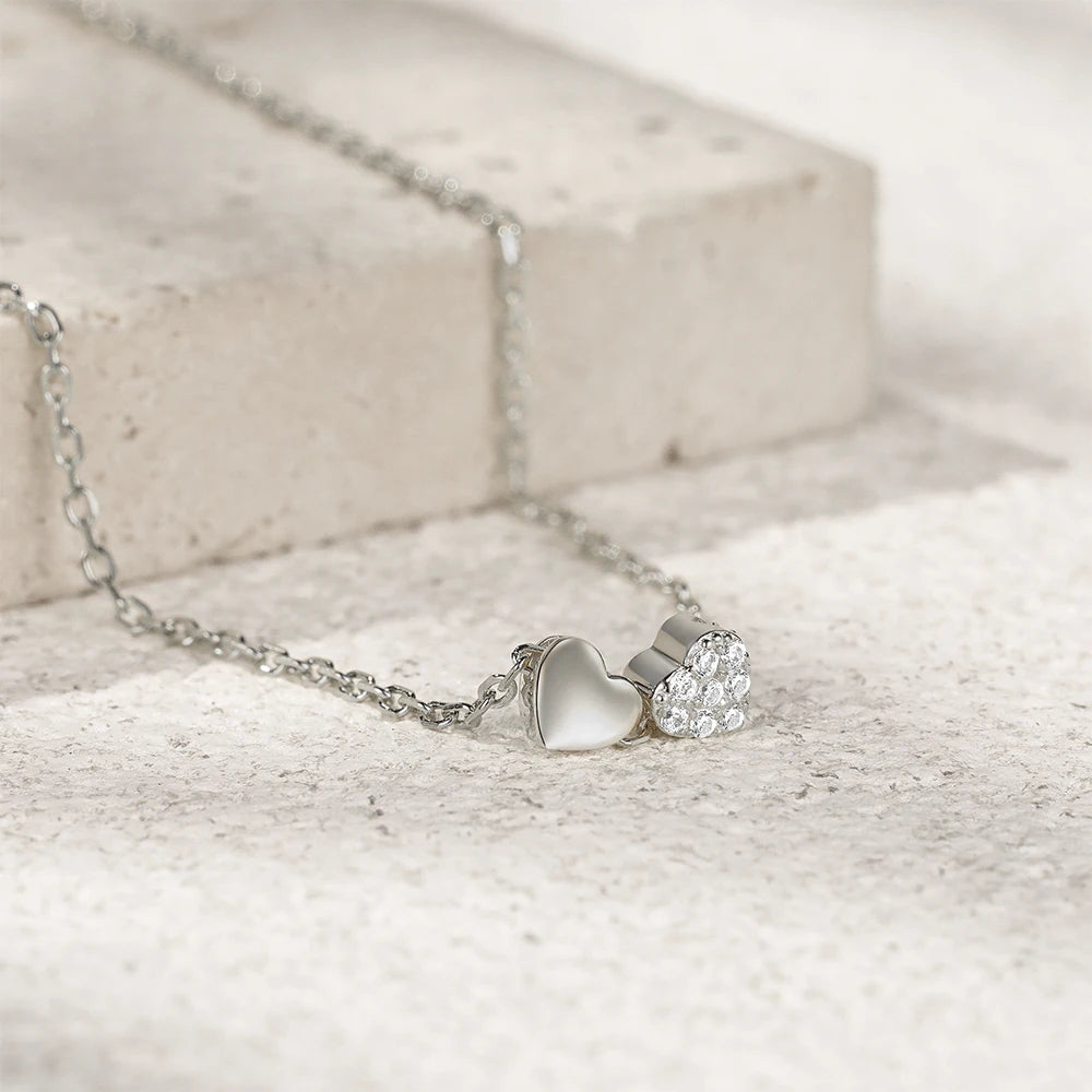 CANNER Double Heart Clavicle Chain for Women Necklaces Fashion S925 Sterling Silver Round White Zircon Pendant Necklace Jewelry