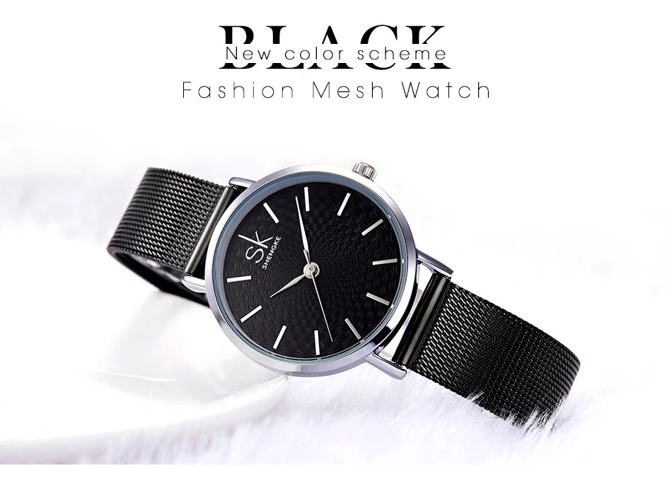 SK Super Slim Sliver Mesh Stainless Steel Ladies Watches Women Top Brand Luxury Casual Clock Waterproof Wristwatch for Women