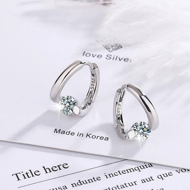2023 New Sterling Silver 925 Huggies Earrings Small Round Zircon Rhinestones Hoop Earrings Women's Hot Fashion Jewelry Gifts