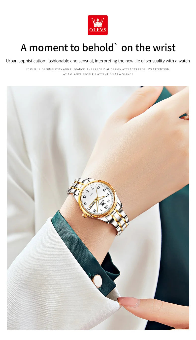 OLEVS Luxury Quartz Watch for Women Elegant Stainless Steel Watch Luminous Waterproof Week Date Wristwatch Ladies Dress Watch