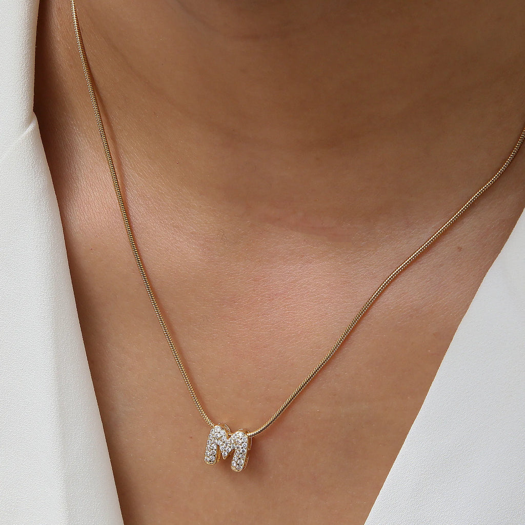 Dainty Zircon Tiny Initial Letter Necklace for Women Gold Plated Stainless Steel Snake Chain Choker Necklaces Alphabet Pendants