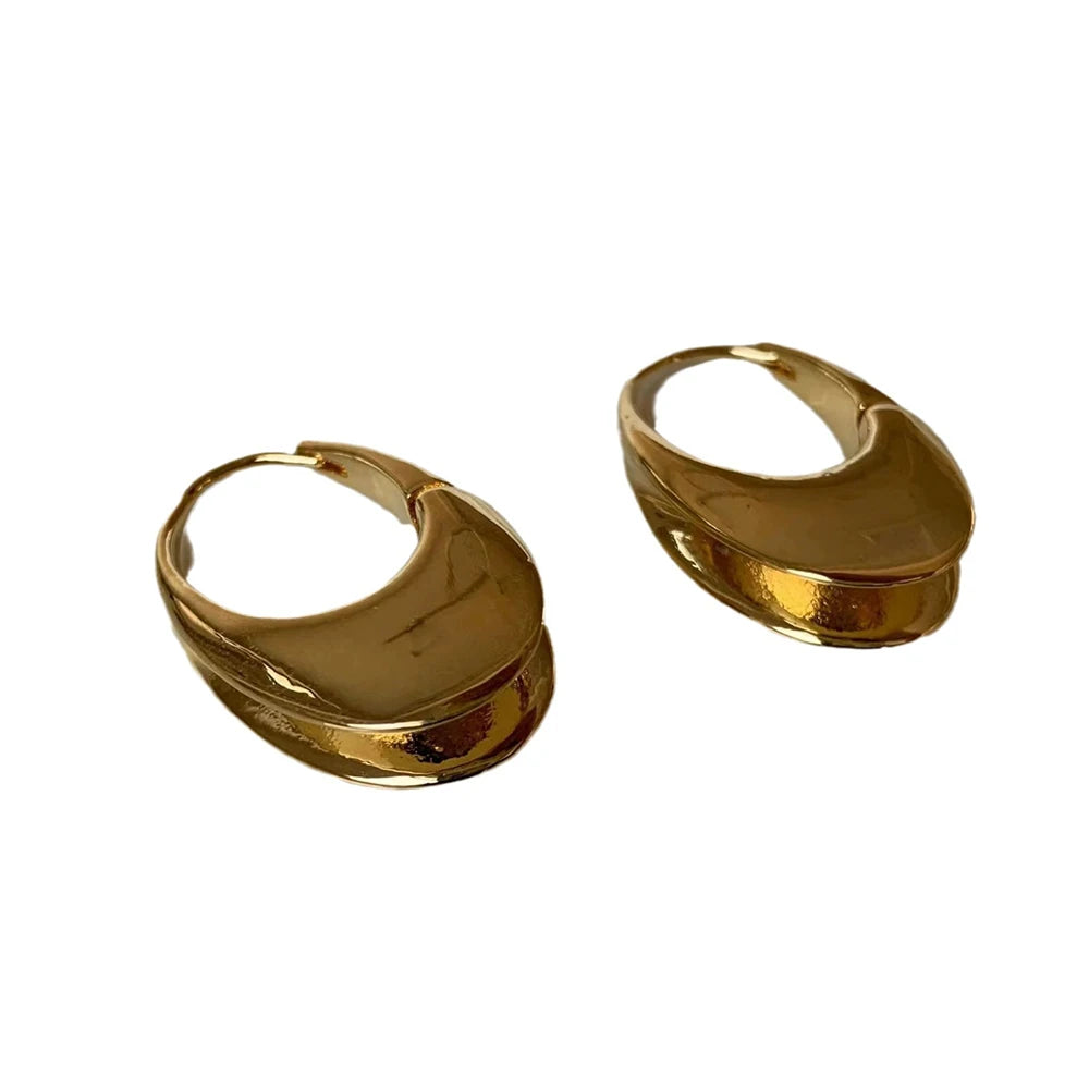 Smooth Metal Chunky Hoop Earrings for Women Girls Fashion Round Elliptic Hollow Circle Hoops Statement Earrings Punk OL Jewelry