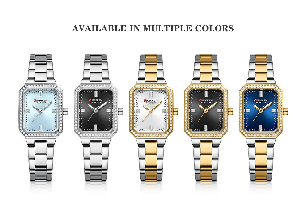 CURREN 9102 Women's Small Square Quartz Watch Waterproof Diamond Women's Watch