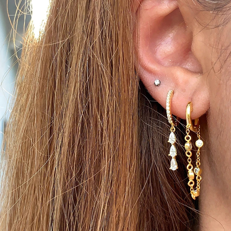 925 Sterling Silver Ear Needle Earrings White Crystal Hoop Earrings For Women Minimalist Opal Pendant Earrings Jewelry Gifts