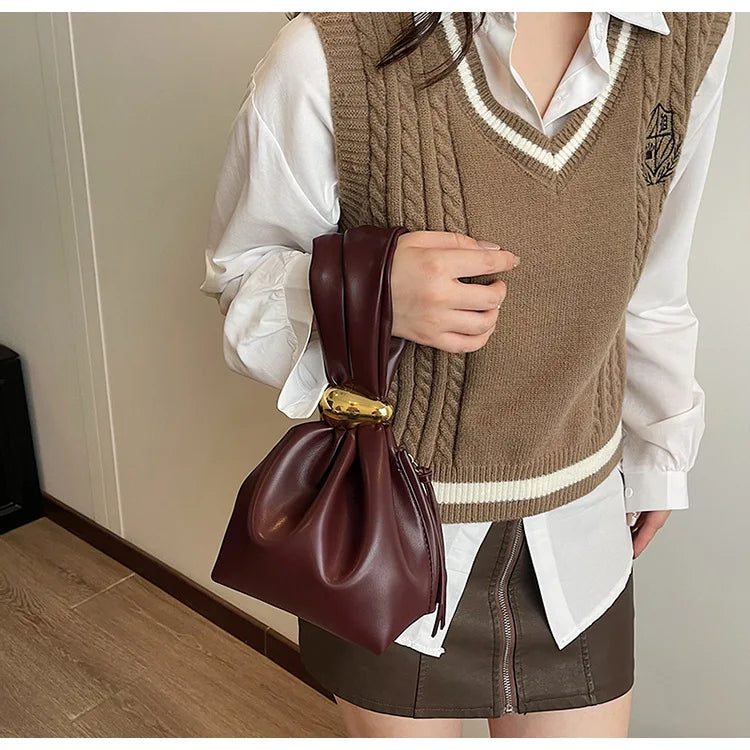 Personalized Soft Leather Clutch Bag Luxury Designer Women Pleated Mini Bucket Pouch Temperament Side Zipper Party Evening Bags