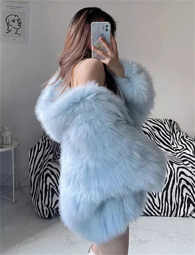 ZXRYXGS Elegant Temperament Hooded Coat Women's Clothing Imitation Fox Fur Coat 2025 New Autumn Winter Jackets Black White