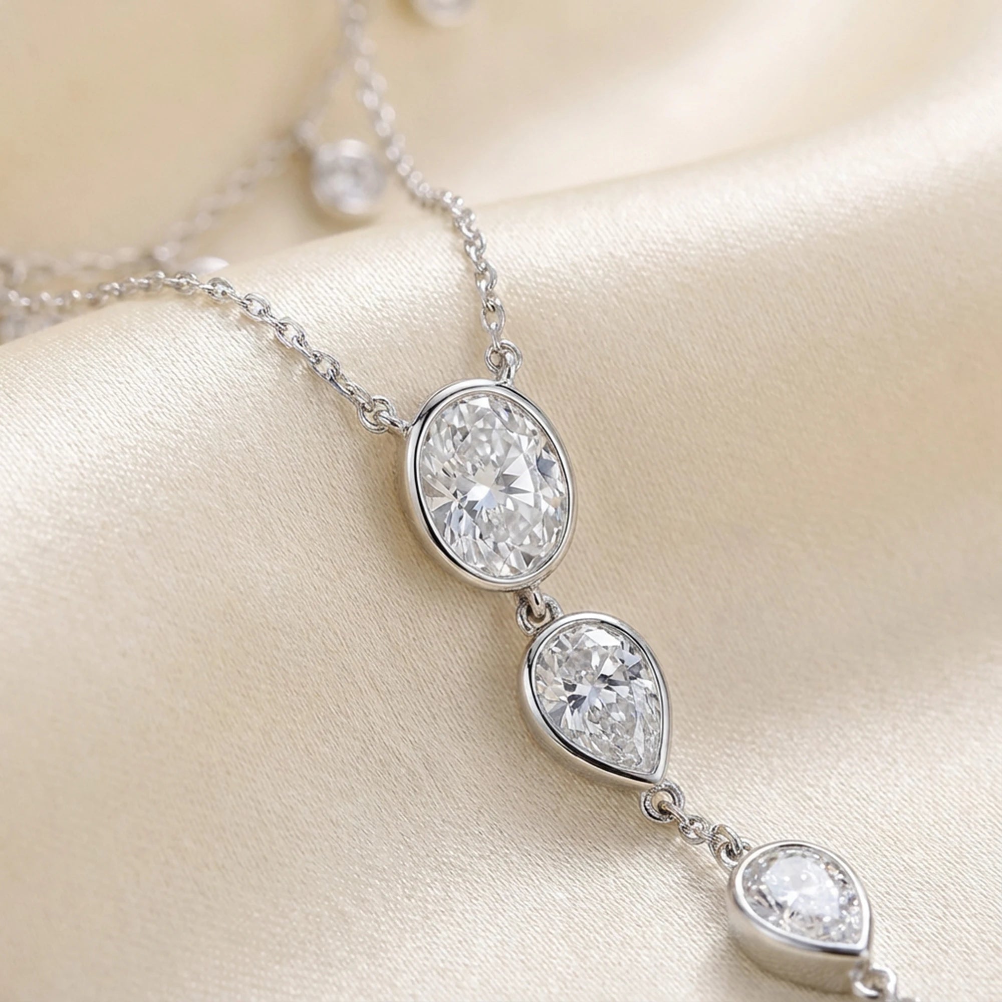 EFFIE QUEEN Dainty Zircon Y-Shaped Pendant Necklace Trendy Layered CZ Beaded Choker Long Chain 925 Sterling Silver Jewelry BQN16