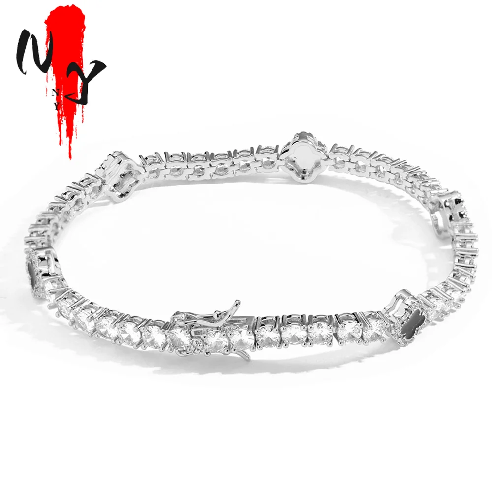 NY Fashion Design Dainty Tennis Chain Gold/Silver Plated Zircon Bracelet Luxury Hip Hop Jewelry for Men Women party Gift