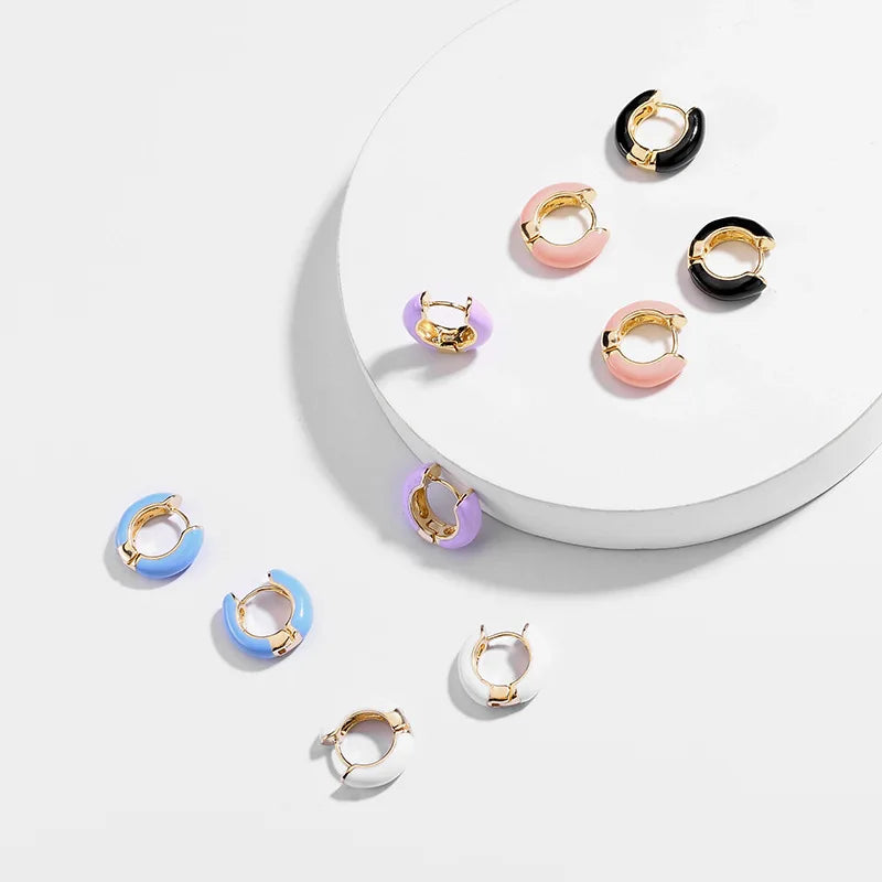 Multicolour Enamel Hoop Earrings for Women 925 Silver Needle Candy Color Huggie Earrings Trendy Party Girls Jewelry Gift