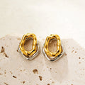 Two-wear Irregular Gold Sliver Colors Circles Bilayer Piercing Post Earring for Women Bicolor Hammered Texture Geometric Jewelry