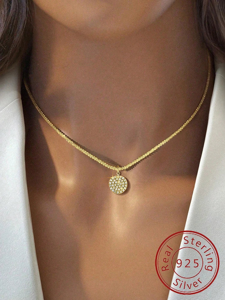 925 Sterling Silver Simplicity Classic Gorgeous Zircon Round Necklace For Women Anniversary Party High Quality Fine Jewelry