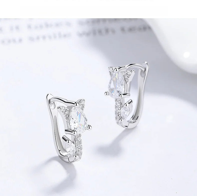 925 Sterling Silver Huggie Hoop Earrings with Pear & Marquise Cut Cubic Zirconia, Hypoallergenic Ear Buckles for Women