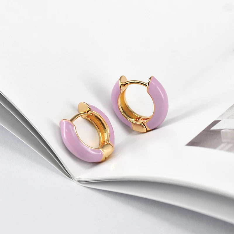 Multicolour Enamel Hoop Earrings for Women 925 Silver Needle Candy Color Huggie Earrings Trendy Party Girls Jewelry Gift
