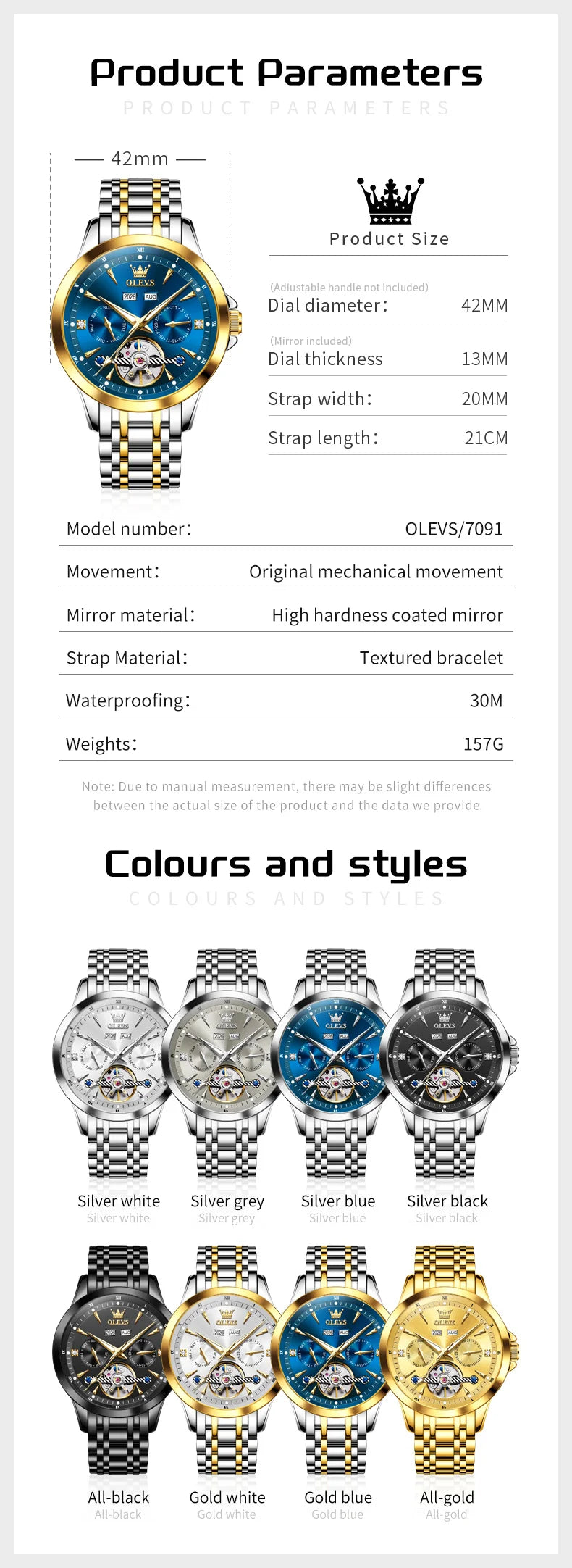 OLEVS Automatic Man Watch Skeleton Flywheel Luxury Original Mechanical Wristwatch Waterproof Stainless Steel  Men's Watches 7091