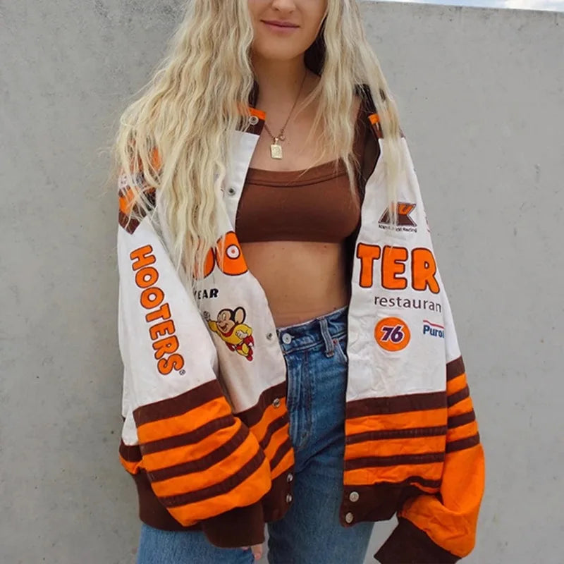 New 2024 Spring And Autumn Hot Women's Printed Jacket Street Casual Hip Hop Sports Zipper Pilot Coat