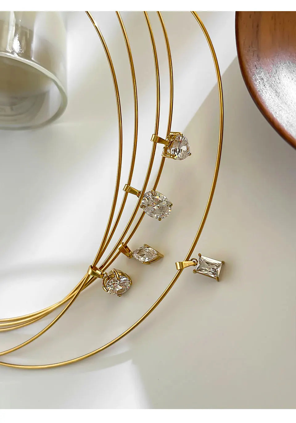 GHIDBK Statement 5 Designs Sparkling AAAA Zircon Pendant Necklace for Women Stainless Steel Choker Necklace Trendy Daily Jewelry