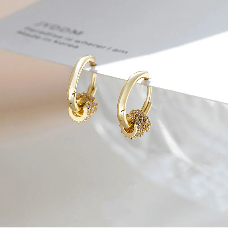 New Authentic 925 Sterling Silver Dainty Small Zircon Inlaid Round Circle Hoop Earrings for Women Gold Earrrings Jewelry