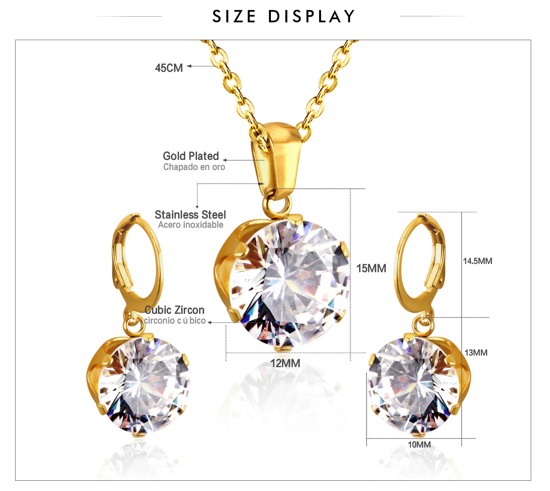 Delicate Jewelry Sets Charm White Blue Pink Color Bling Crystal Pendant Necklace Earring Brinco Wedding Dainty Daily Wear Bijoux