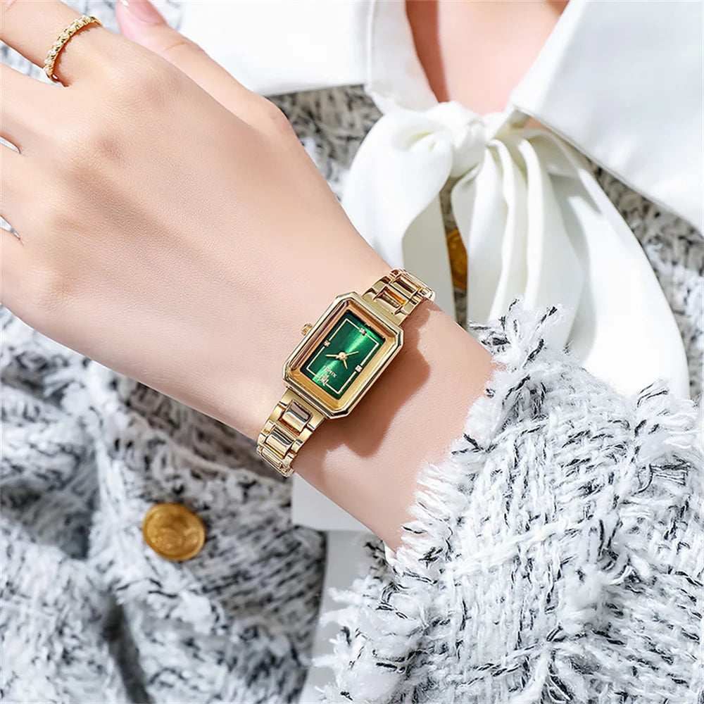 Ladies Simple Watch Fashion Rectangle Gold Quartz Watches Luxury Stainless Steel Waterproof Women's Dress Clock Gift Wristwatch