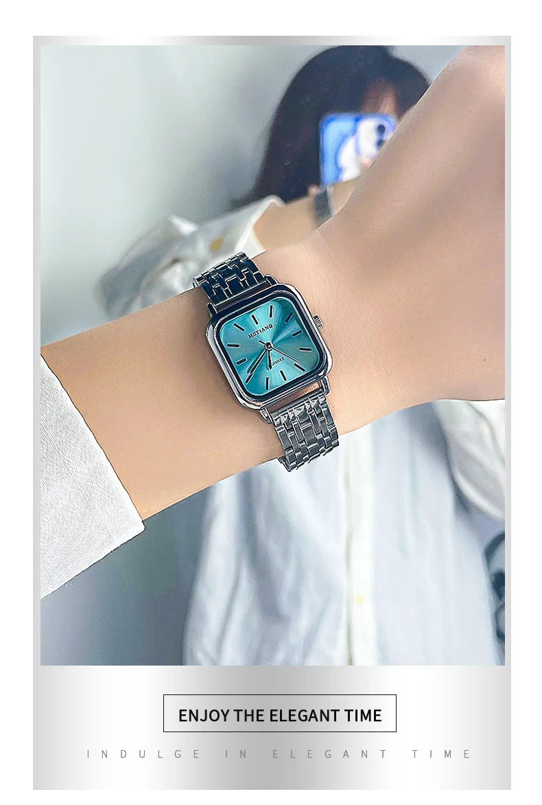 Stainless Steel Watch Women's Ins Style Simple Student Quartz Watch Casual Fashion Versatile Luxury Small Square Wristwatch