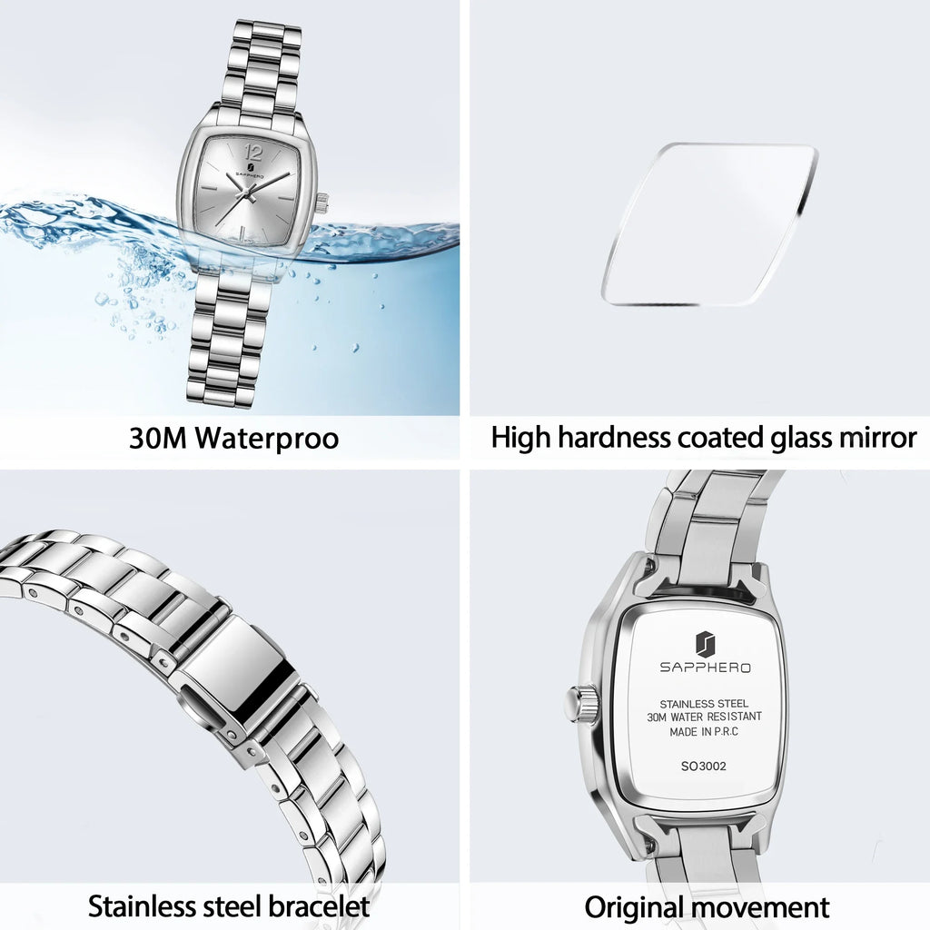 SAPPHERO Elegant Women's Watch Luxury Ultra Thin Stainless Steel Quartz Watch Light Luxury Waterproof Watch Sports Wrist Watch