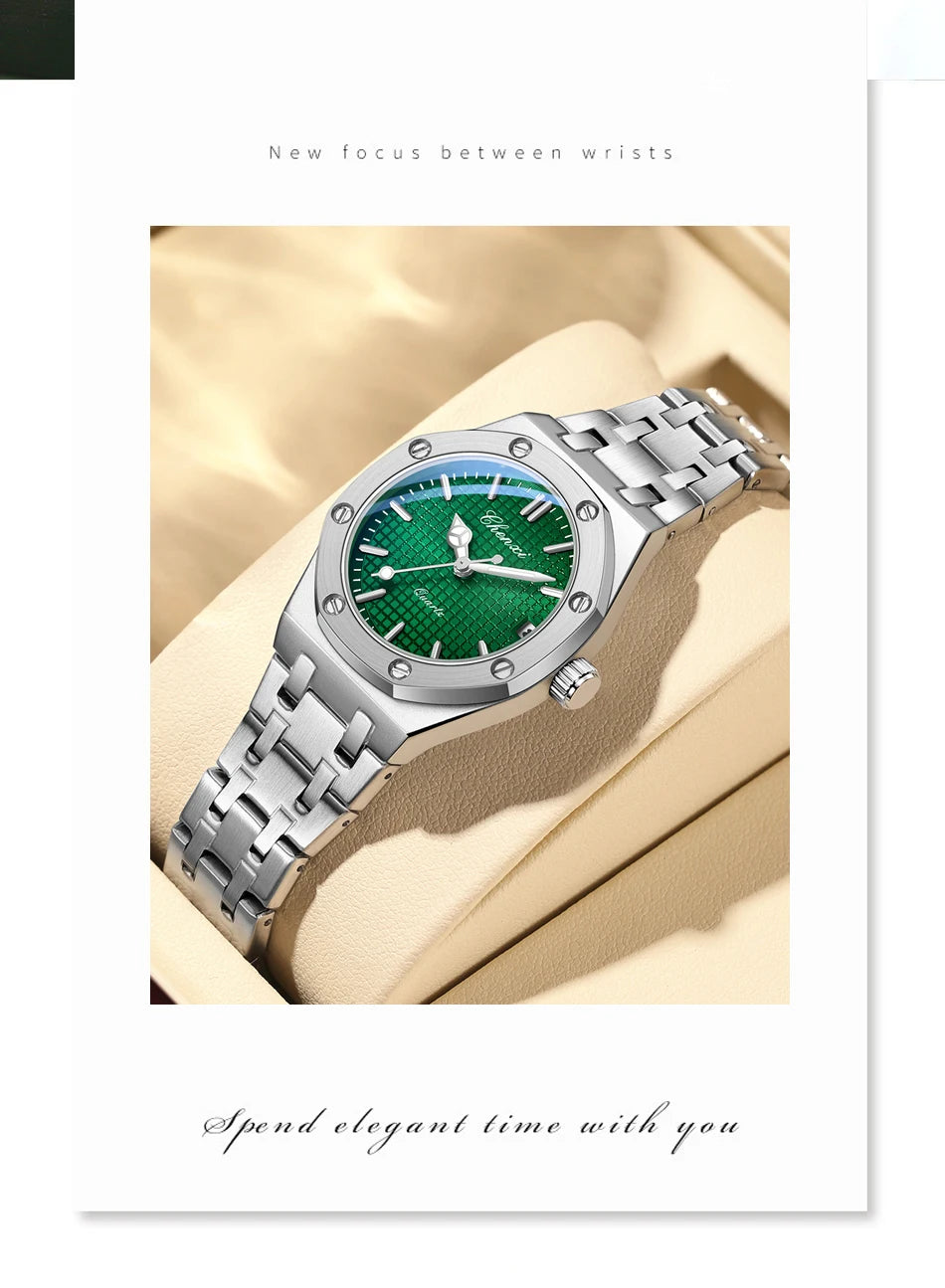 CHENXI Solid Steel Strip Women's Watches Ladies Casual Fashion Small Grid Dial Quartz Wristwatch for Girl Waterproof Luminous