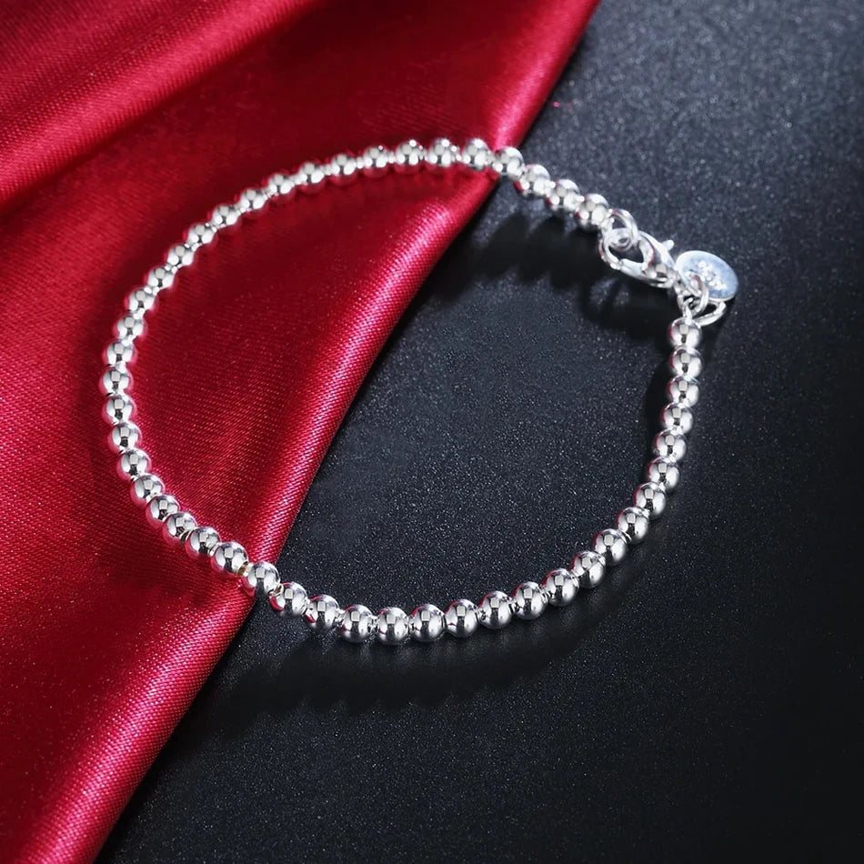 Christmas gifts charm 925 Sterling Silver Bracelet 4MM beads chain for woman Popular brands jewelry fashion Wedding party