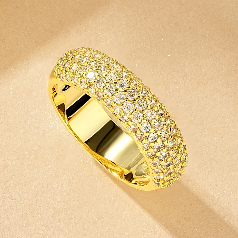 Rrjzz Exquisite Micro CZ Simulated Diamond Band Ring 14k Gold-Plated Couple Rings Luxury Jewelry for Women Men Anniversary Gift