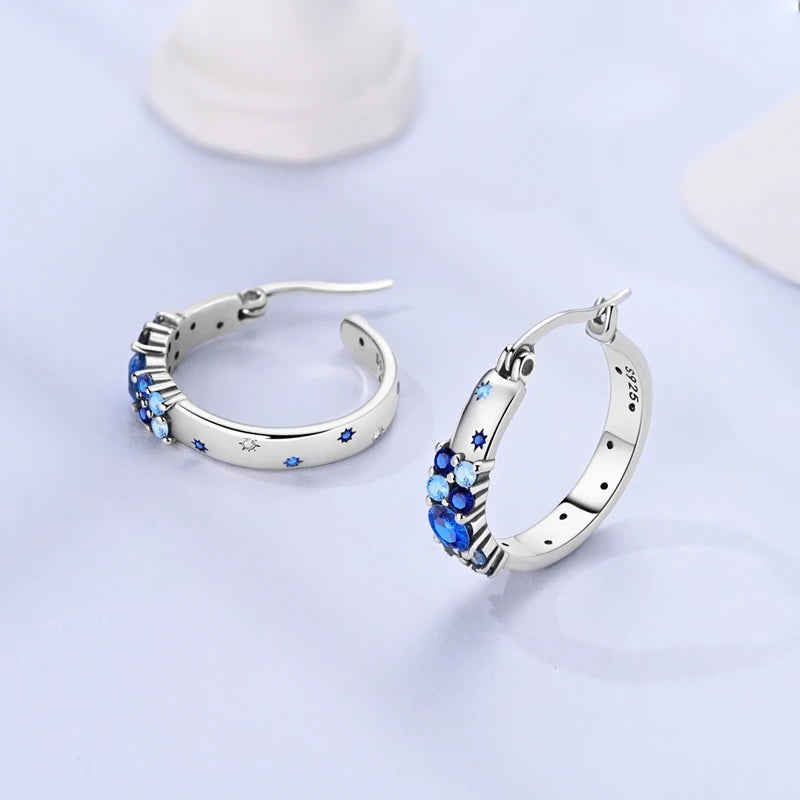 925 Sterling Silver Round Circle Hoop Earrings For Woman Wedding Engagement Party Fashion Jewelry Gift Blue Geometric Earrings
