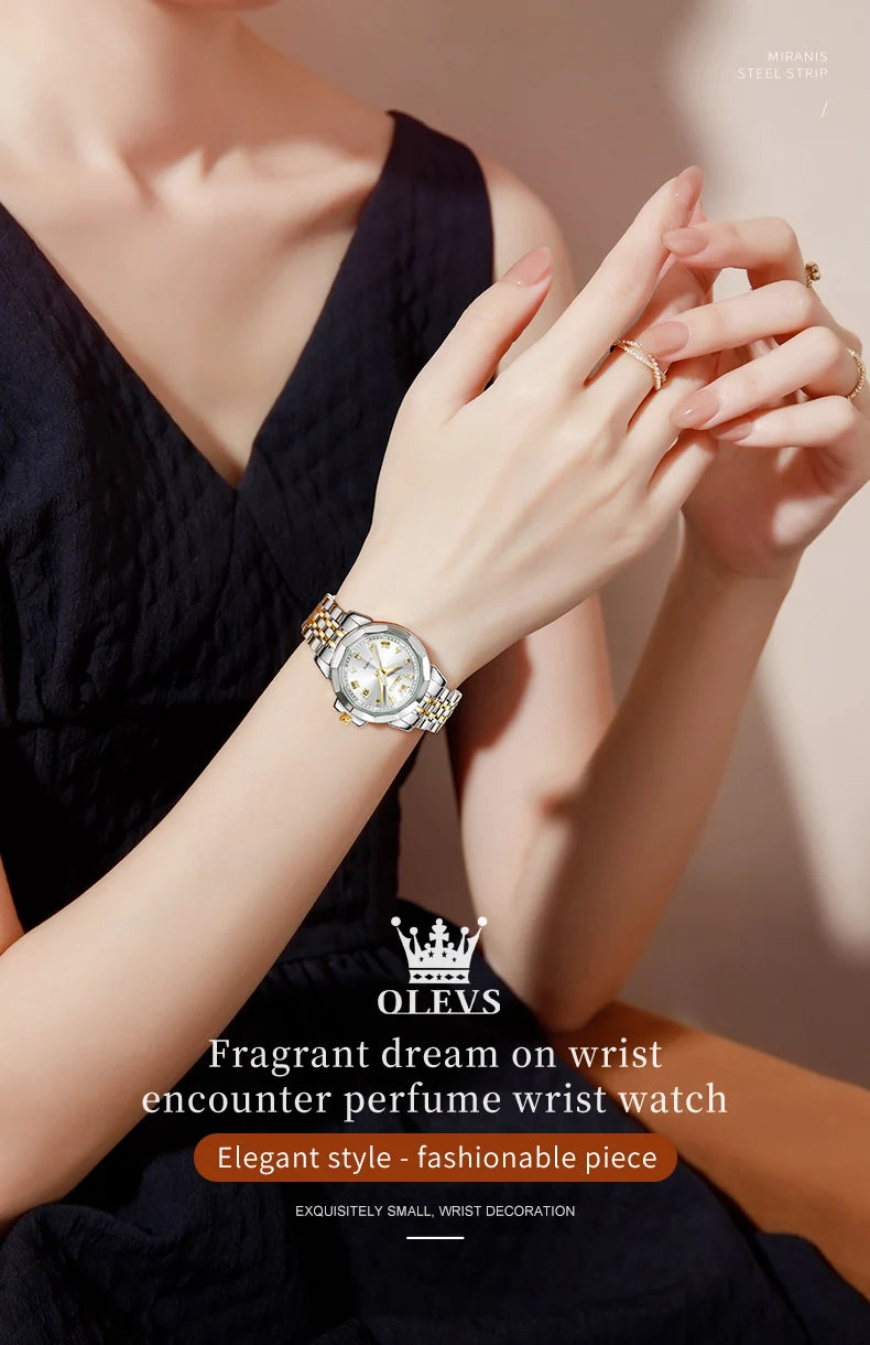 OLEVS 9931X Women Watches Fashion Original Fragrant Quartz Watch Waterproof Rhombus Stainless Steel Date Perfume Ladies Watches