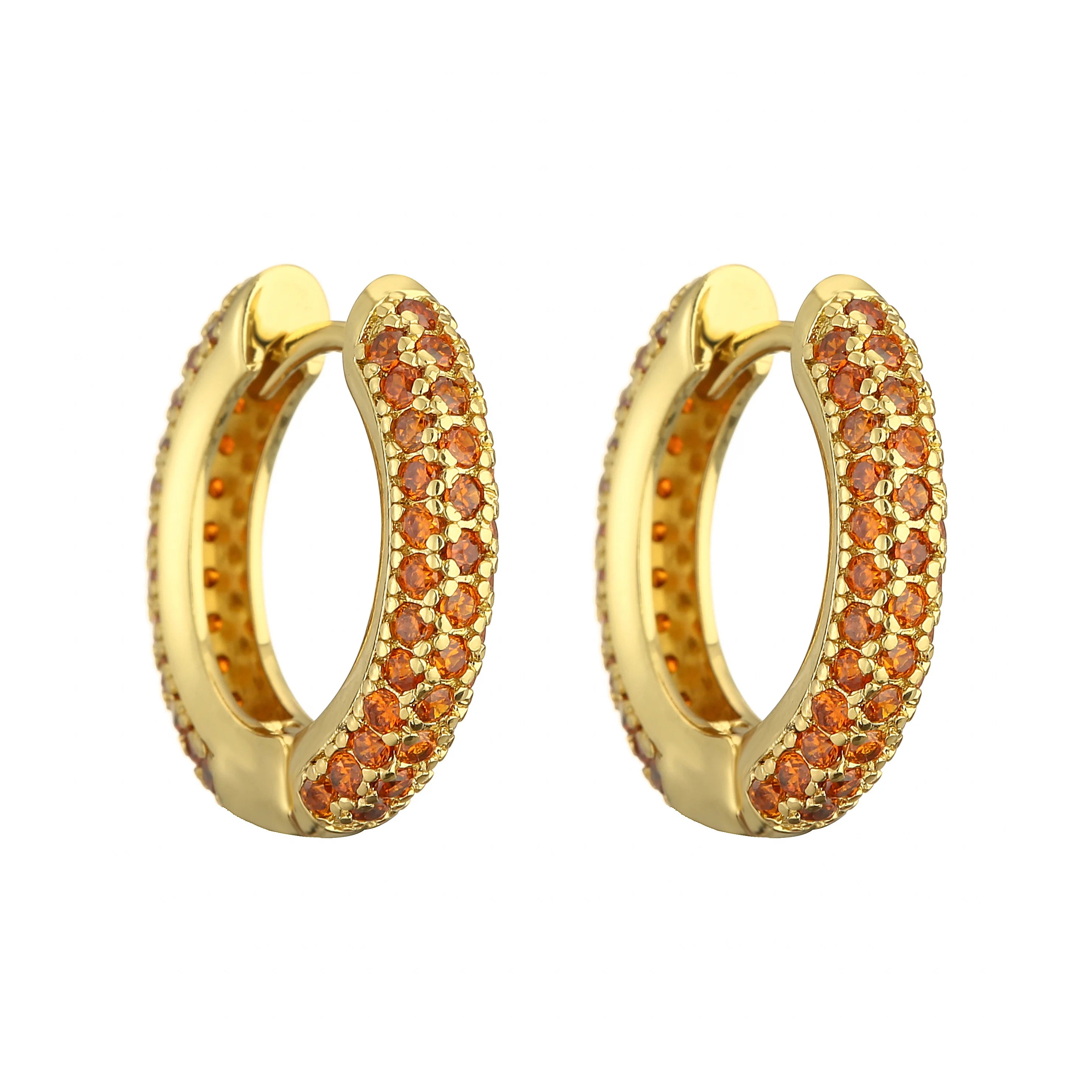 18K Gold Plated Brass Huggie Earrings with CZ Zircon Thin Ear Hoops Earring for Women Round Colorful Earring Piercing