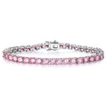 Wong Rain Solid 925 Sterling Silver 5MM Lab Pink Sapphire High Carbon Diamonds Gemstone Tennis Chain Bracelets Fine Jewelry